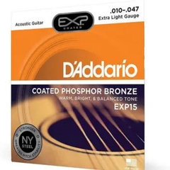 D'Addario EXP15 Coated Phosphor Bronze Acoustic Guitar Strings – Extra Light Gauge (.010-.047)