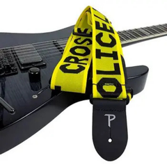 Perri's Leathers "Police Line Do Not Cross" Yellow Nylon Guitar Strap with Leather Ends